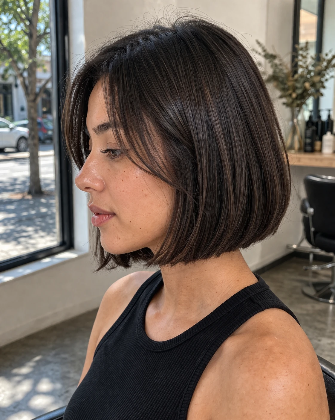 Bob Cut haircut side profile showing shape, taper, and layer flow.