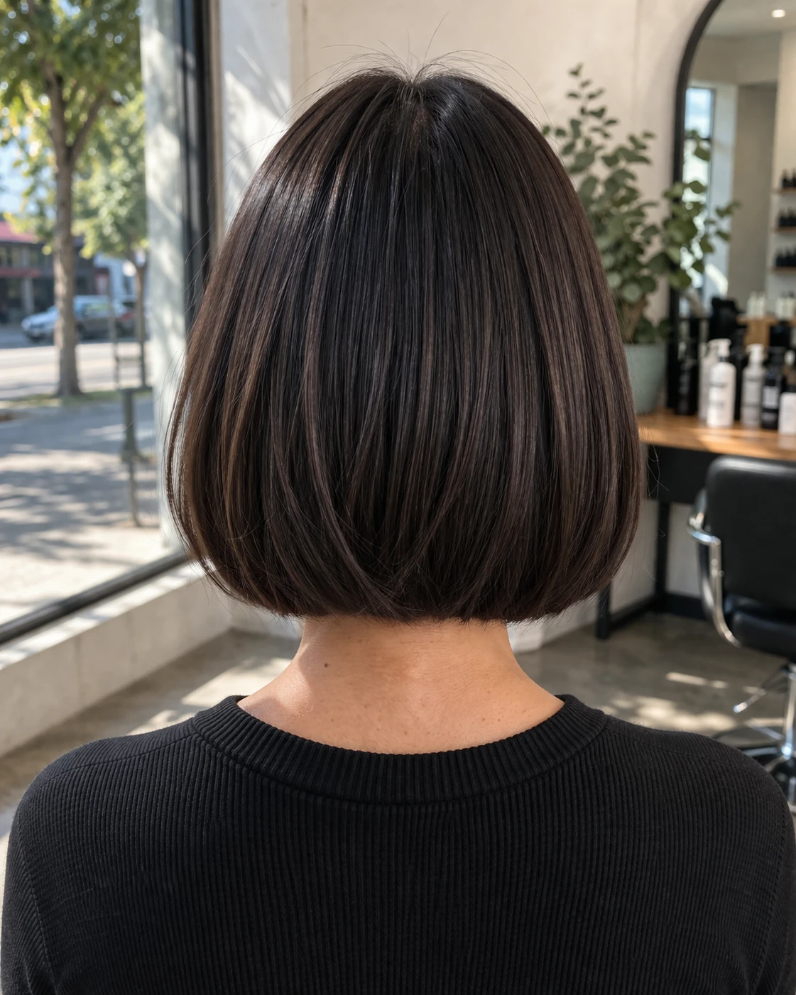 Bob Cut haircut back profile with crown structure and neckline detail.