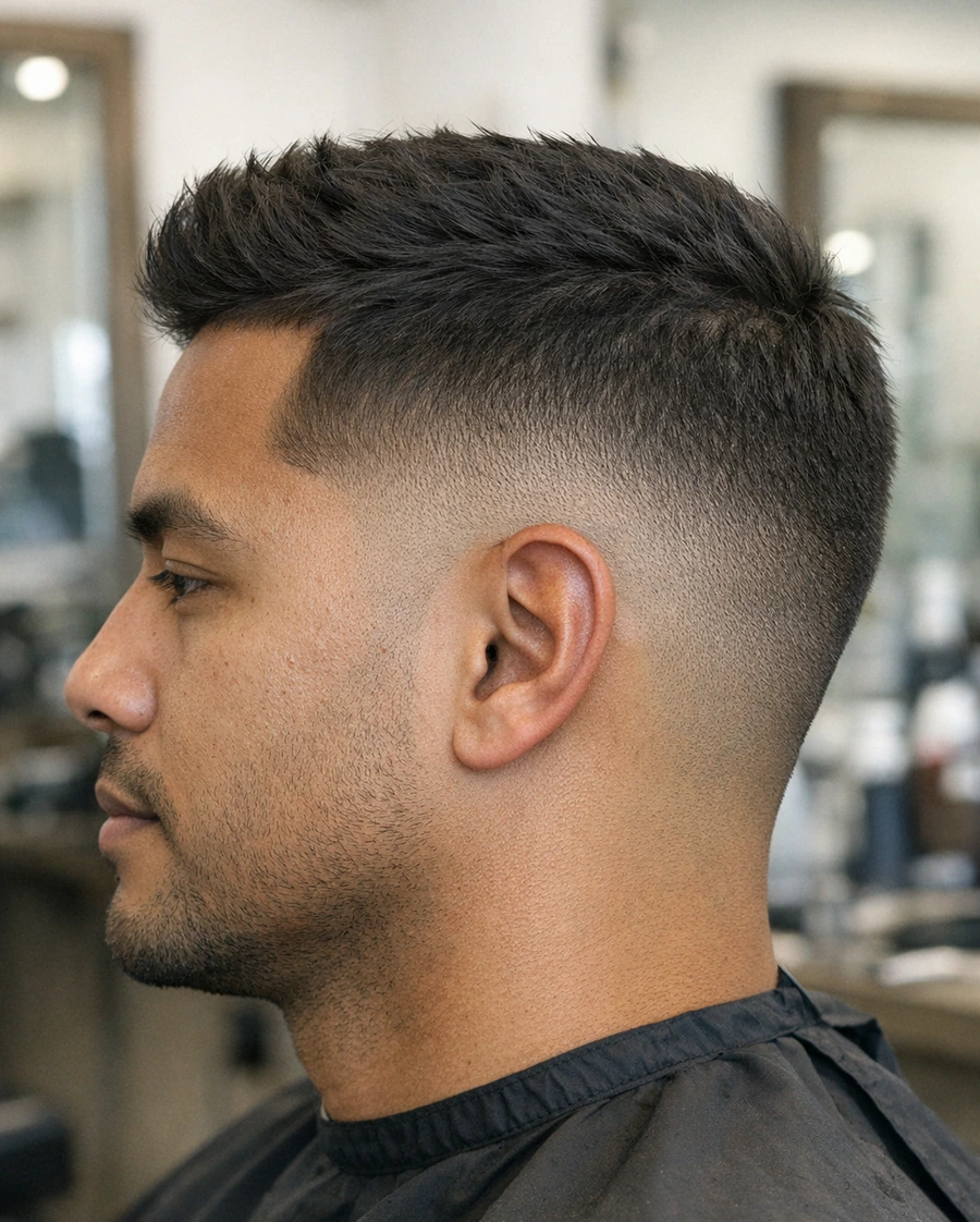 Classic fade side profile showing gradient blend around the temple.