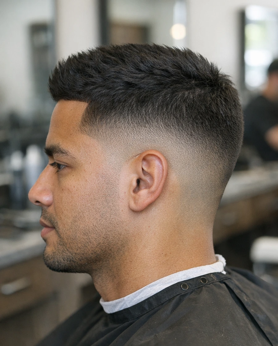 Classic fade three-quarter angle for shape and top texture.