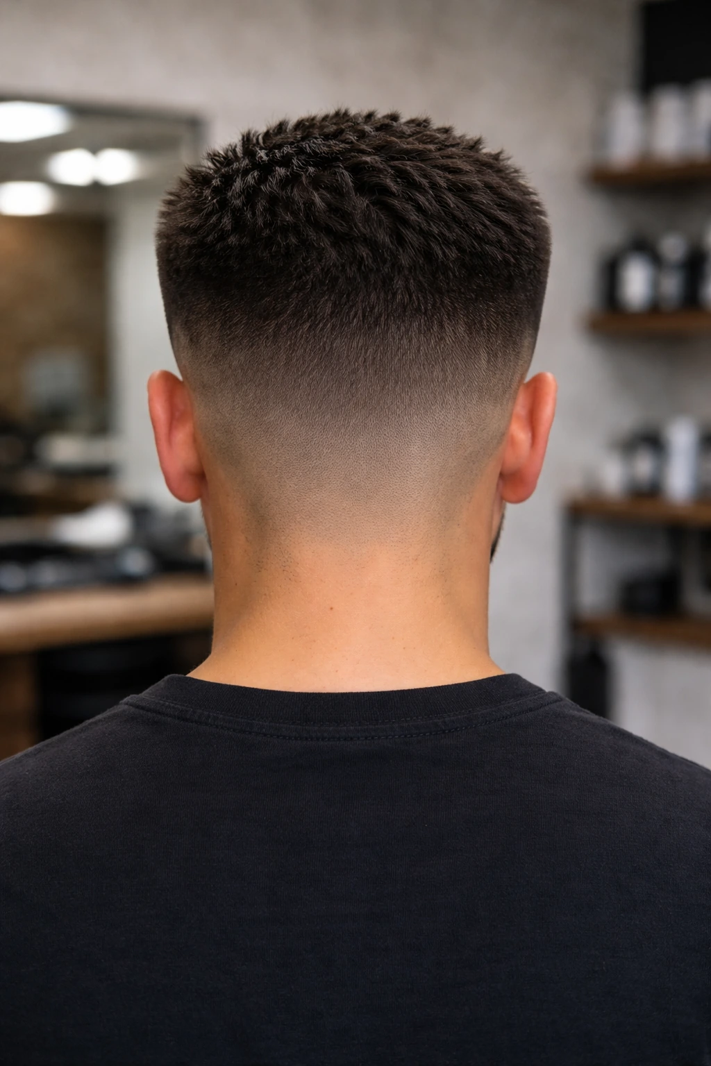 Edgar cut back profile with clean nape taper and tight crown shape.