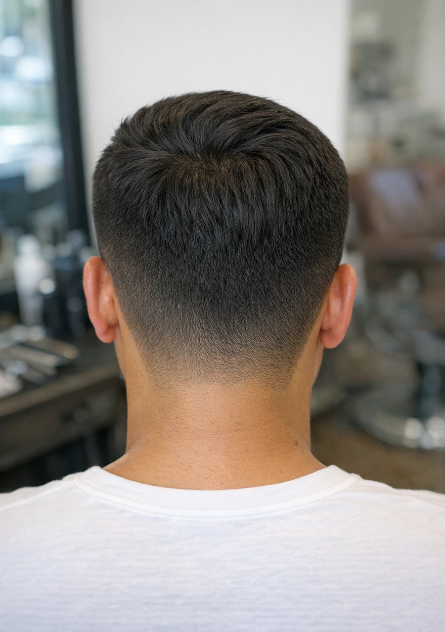 Ivy League back profile with clean neckline and crown control.