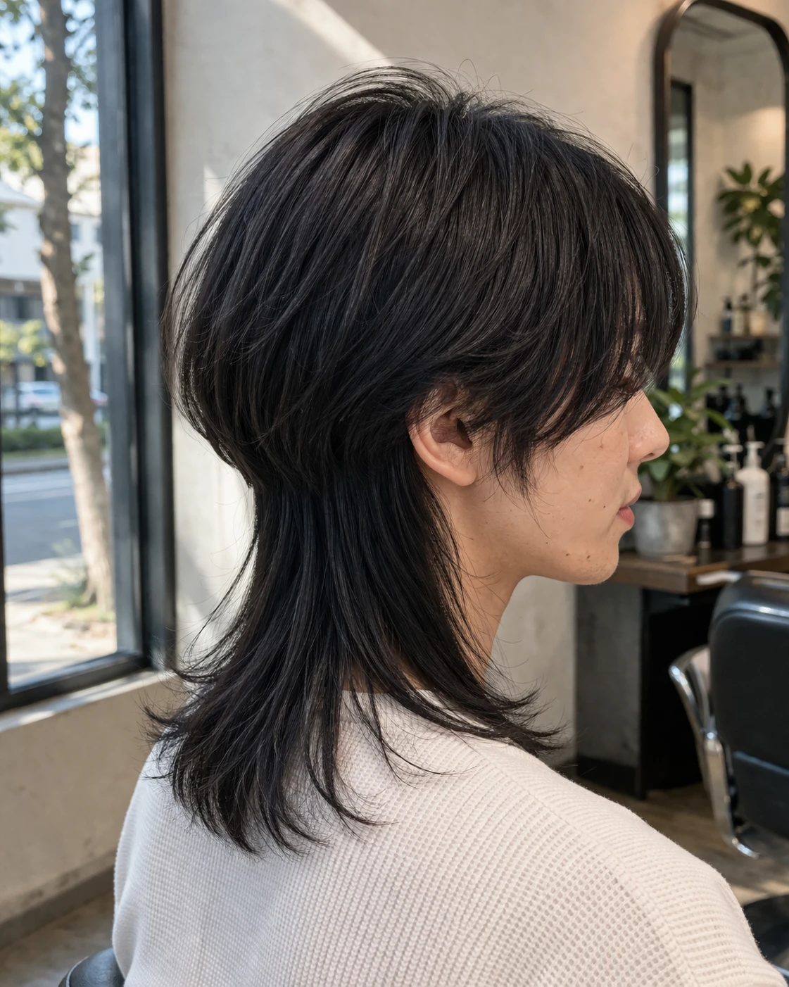 Jellyfish Cut haircut side profile showing shape, taper, and layer flow.