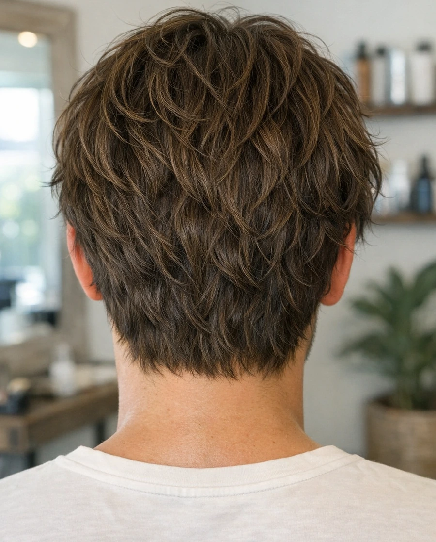 Messy waves back profile with natural wave flow across crown.