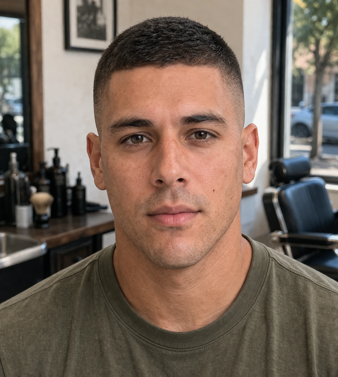 Military Cut haircut front profile with clear silhouette and texture detail.