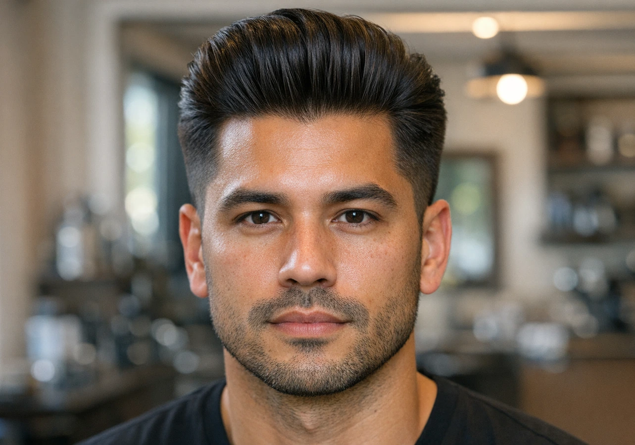 Pompadour haircut style reference photo