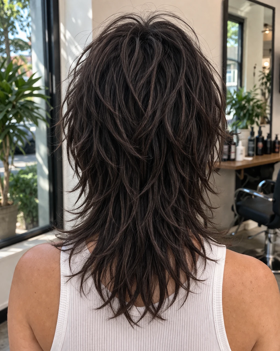 Shag Cut haircut back profile with crown structure and neckline detail.