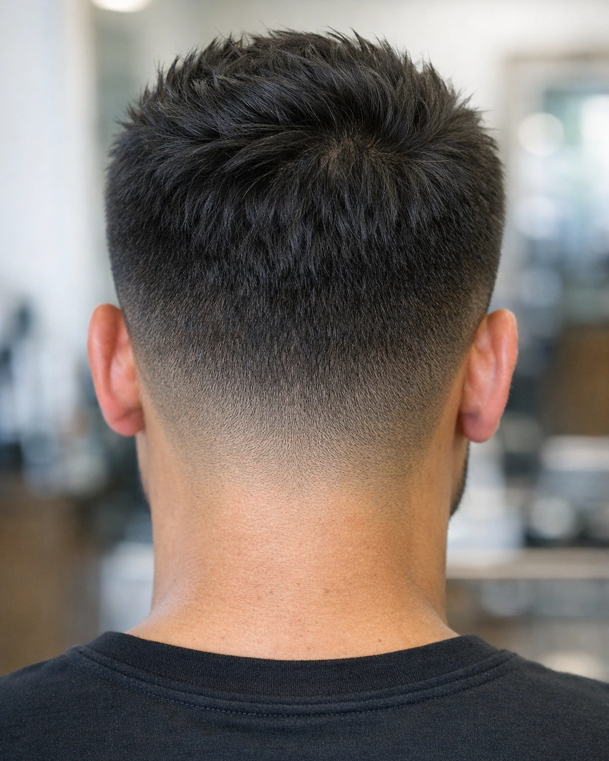 Taper fade back profile with smooth nape graduation.
