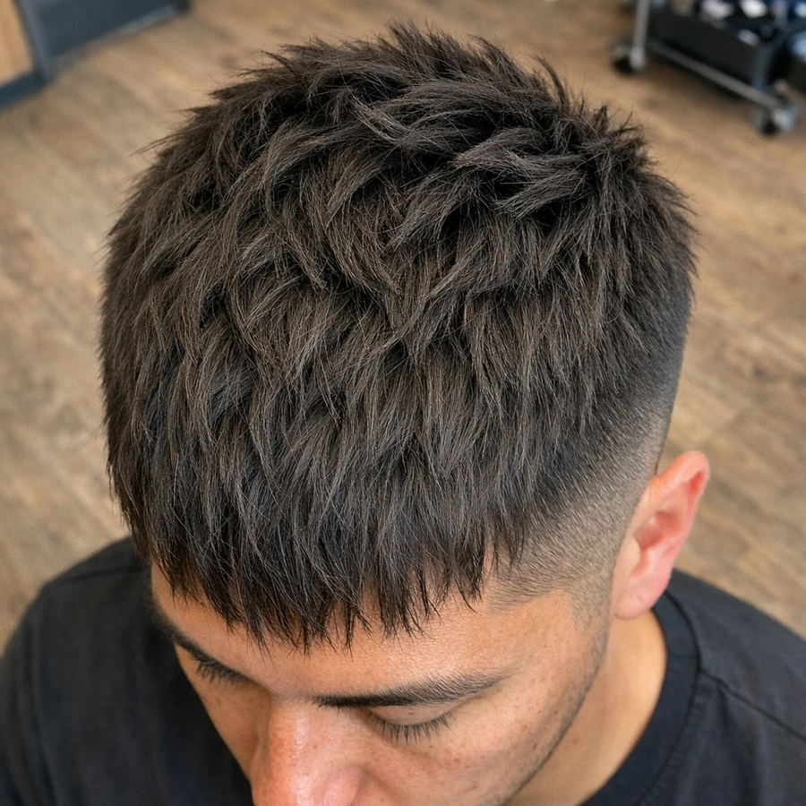 Textured crop top view showing directional texture pattern.