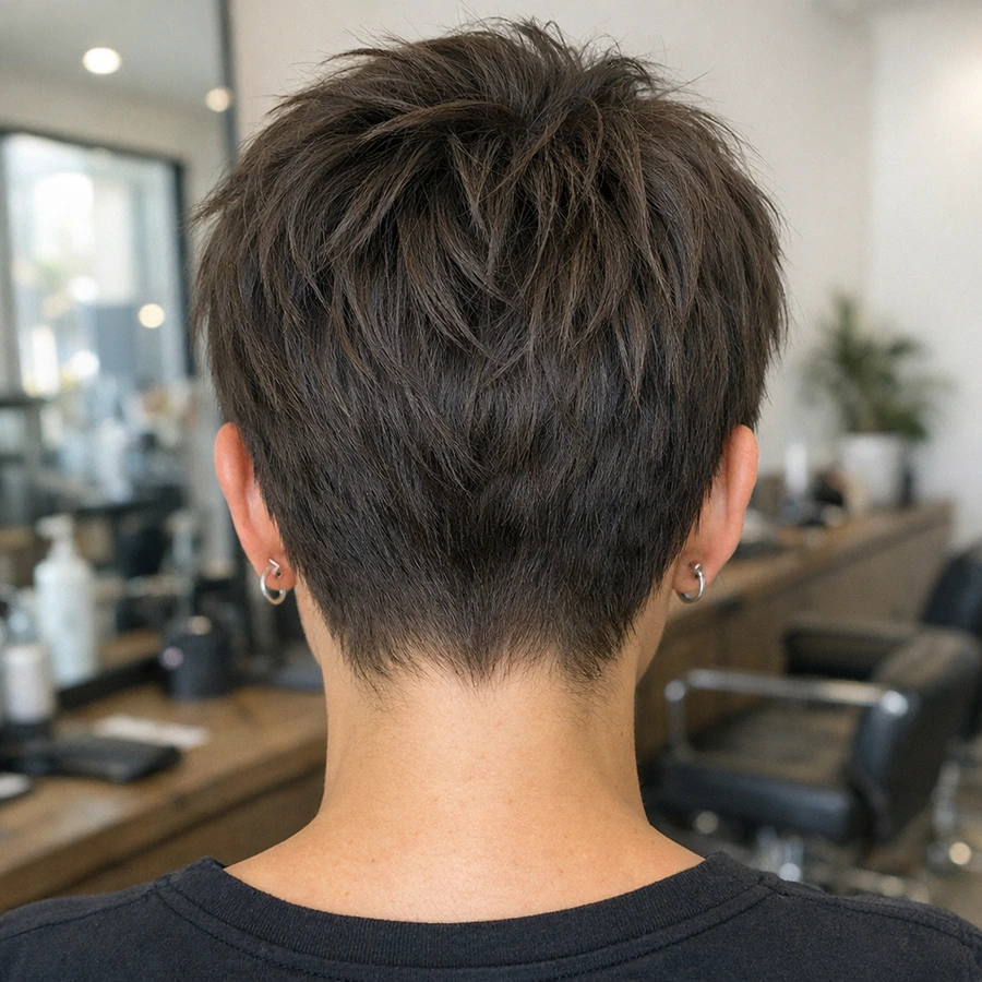 Women textured crop back profile with clean nape and natural movement.