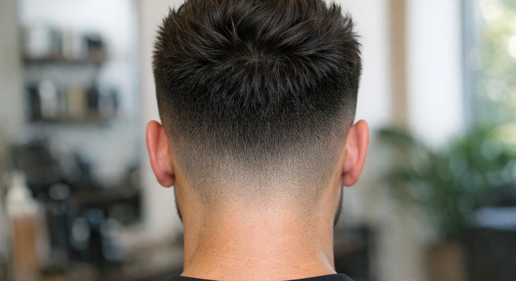 Undercut haircut back profile with neckline and crown structure.